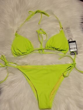 Neon Lime Triangle Tie Bikini Set